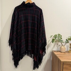 J.McLaughlin One Size Plaid Poncho Preppy Timeless Cozy Boho Designer Fringed